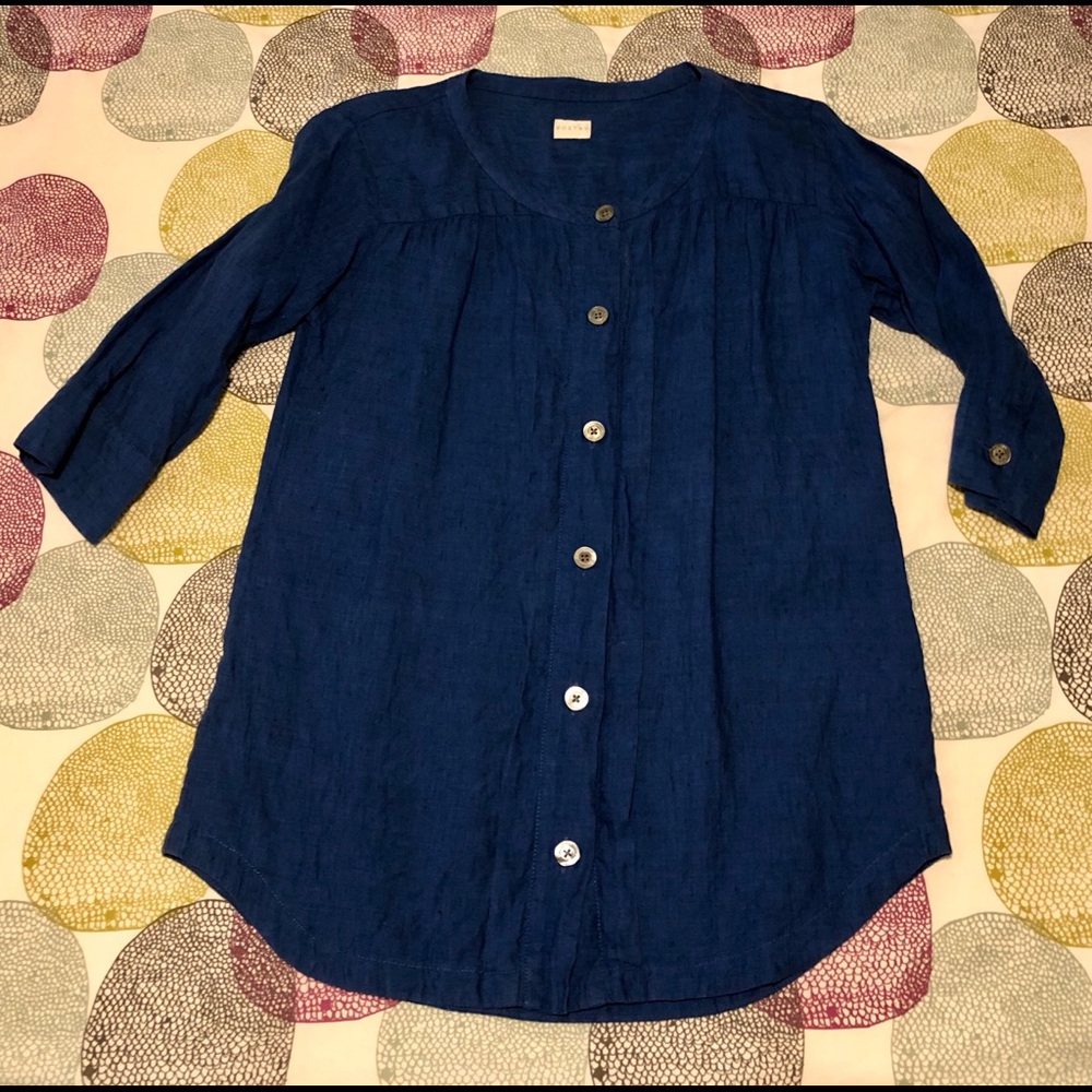 Poetry Button Front Linen Blouse Tunic Top